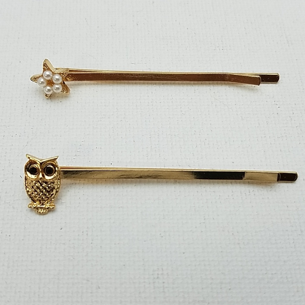 Pearl & Owl Gold Tone 2" Bobbin Pins Set of 2